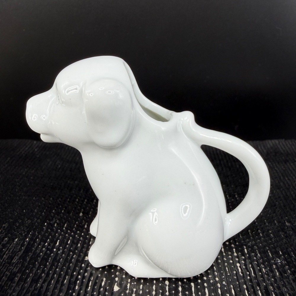 White Ceramic Dog Creamer Pitcher Vintage Puppy Figurine‎ Mini Milk Jug 3inch - Picture 9 of 9